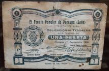Billete de 1 peseta emitido por el Frente Popular de Porcuna.